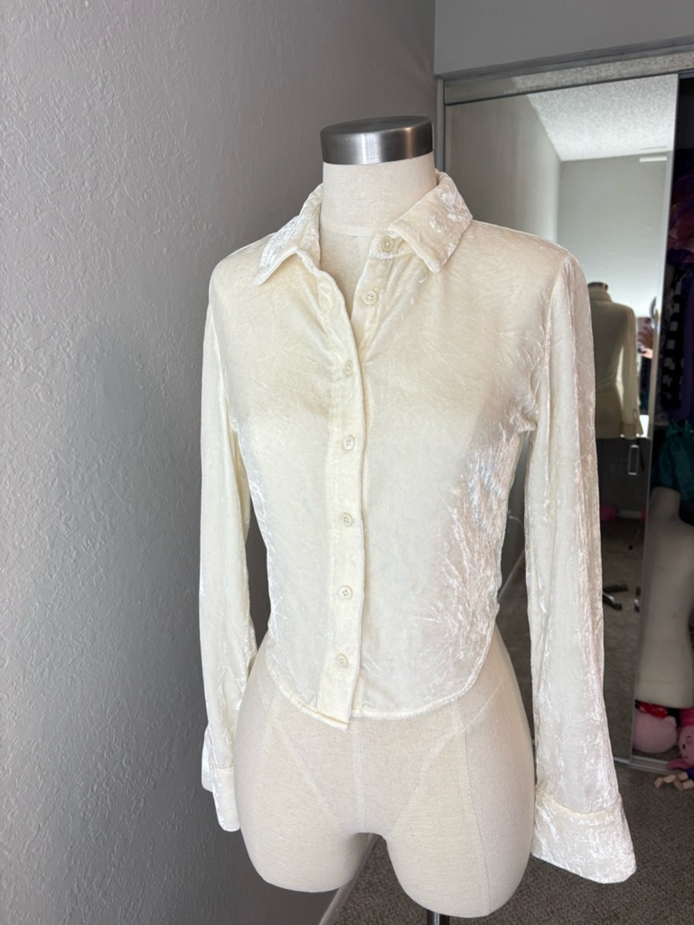 Reformation Ivory Velvet Button-Down Shirt